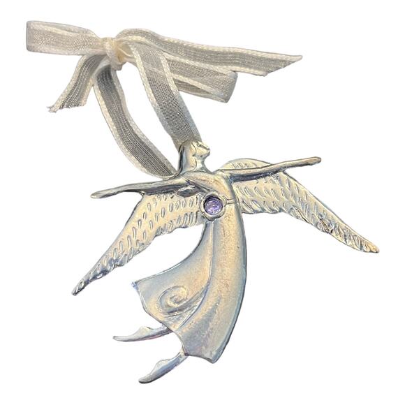 Birthstone Pewter Angel BROOCH PIN Ornament 3" Pendant February Amethyst Crystal - Picture 6 of 6